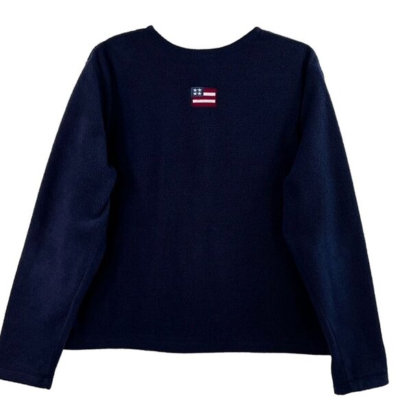 Croft & Barrow Sport Womens M Navy Holiday Fleece Cardigan Embroidery Appliques - Picture 2 of 13